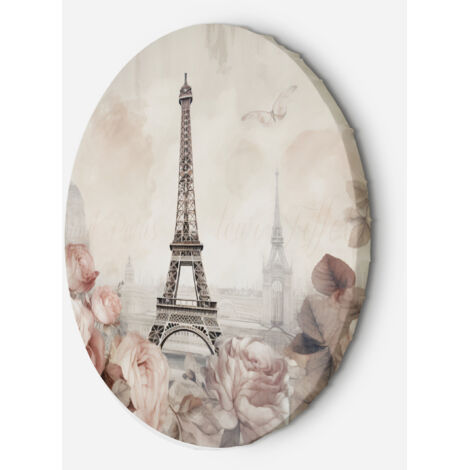 Tableau sur toile Image circulaire Tour Eiffel Shabby Chic 80x80 (1/5)