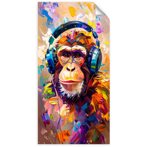 Autocollant Film DJ coloré singe avec casque 50x100 (1/3)