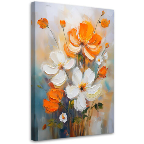 Tableau déco Fleurs sauvages Blanc Orange 40x60 (1/5)