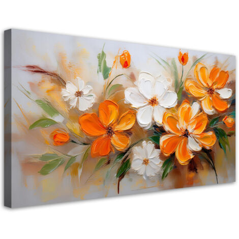 Tableau déco Fleurs sauvages blanches et orange 80x40 (1/5)