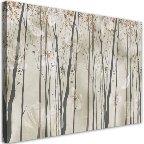 Tableau sur toile Arbres fleurs et papillons 90x60 - 1