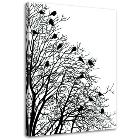 Tableau sur toile Oiseaux sur branche Noir Blanc 60x90 (1/5)