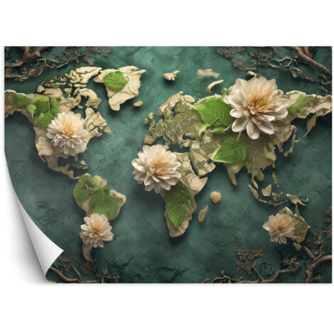 Papier peint Fleurs Carte du Monde Blanc 200x140 (1/5)