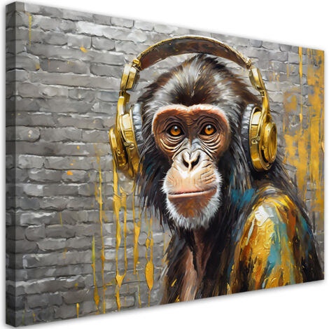 Tableau déco Singe au casque musique 60x40 (1/5)