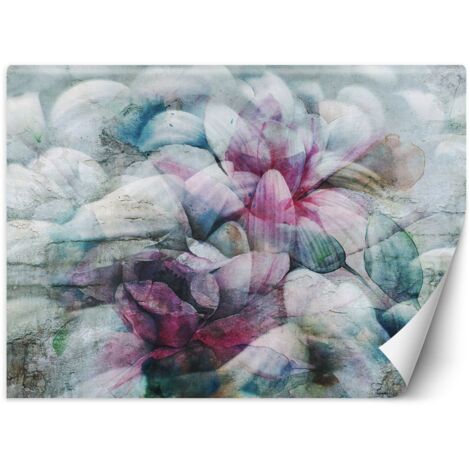 Papier peint Feuilles de pastel - abstraction d'aquarelle sur béton 350x245 (1/5)