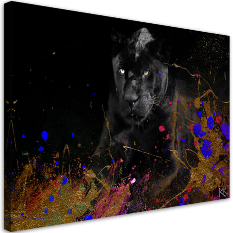 Tableau sur toile Léopard noir sur un fond coloré 60x40 (1/5)