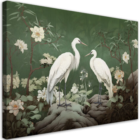 Tableau sur toile Grues blanches abstraites 100x70 (1/5)