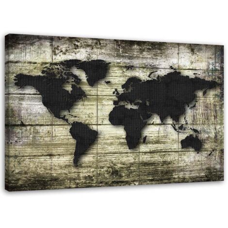 Tableau sur toile Carte du monde Planches Gris Noir 90x60 (1/5)