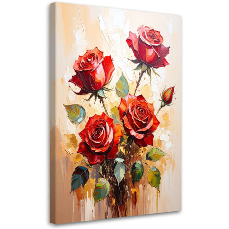 Tableau déco Roses rouges Fleurs sur fond beige 40x60 (1/4)