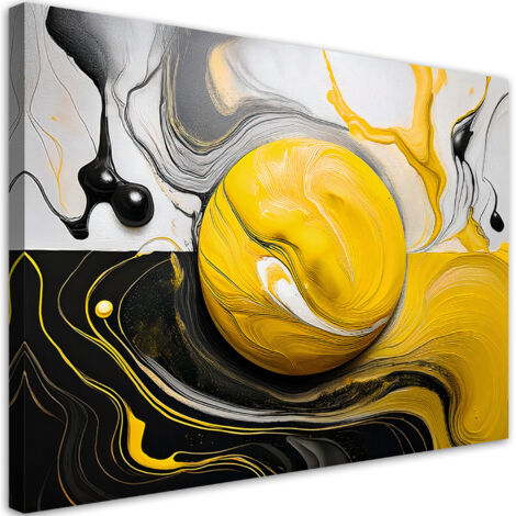 Tableau déco Abstraction Cercle Noir Jaune 100x70 (1/5)