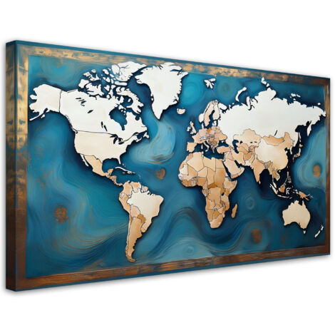 Tableau déco Carte du monde Turquoise rétro 80x40 (1/5)