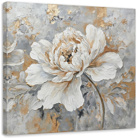 Tableau déco Fleur de rose or argenté 60x60 (1/5)