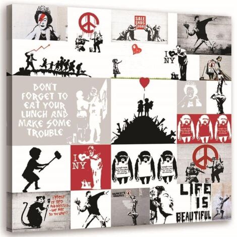 Tableau décoratif Banksy Collage Street Art 60x60