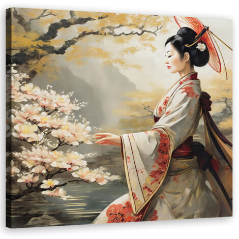 Tableau déco Geisha japonaise nature 40x40 (1/5)