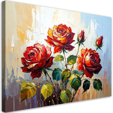 Tableau déco Roses rouges sur fond abstrait beige 60x40 (1/4)