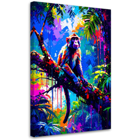 Tableau déco Singe sur une branche Jungle colorée 60x90 (1/4)