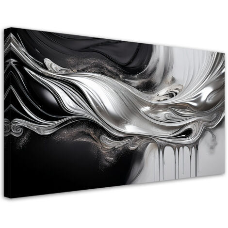 Tableau déco Abstraction 3D noir et argent 100x50 (1/5)