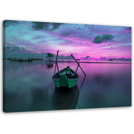 Tableau sur toile BATEAU sur le lac Lila 60x40 (1/5)