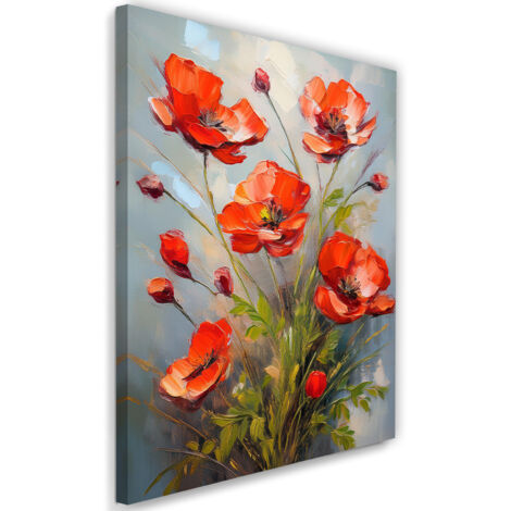 Tableau déco Coquelicots des champs peints en rouge 40x60 (1/5)