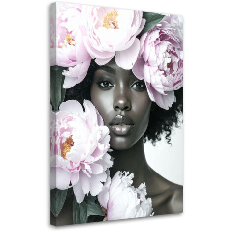 Tableau déco Femme avec des fleurs de pivoine sur la tête 40x60 (1/4)