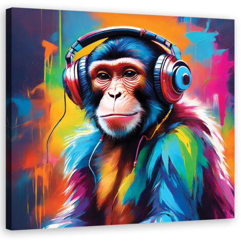 Tableau déco Singe DJ peinture 30x30 (1/5)
