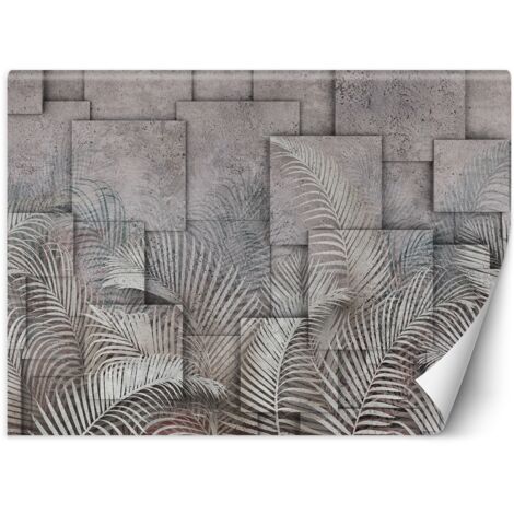 Papier peint mural, Feuilles de palmier 3D béton - 100x70 (1/5)