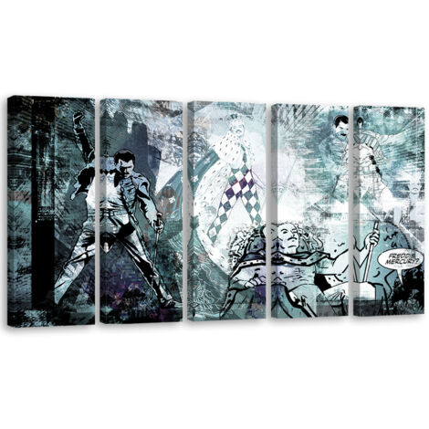 Tableau sur toile en 5 parties Freddie Mercury Chanteur 200x100 (1/5)