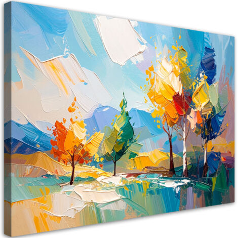 Tableau déco Paysage coloré Arbres Forêt imitation peinture à l'huile 60x40 (1/4)