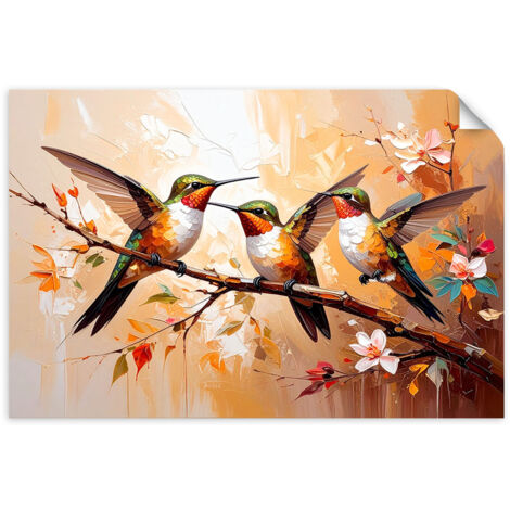 Autocollant Film Colibris colorés Oiseaux sur fond beige 30x20 (1/3)