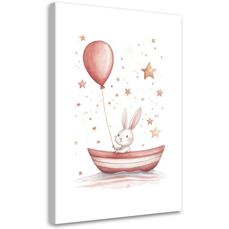 Tableau déco Lapin dans un bateau avec un ballon Boho 60x90 (1/5)