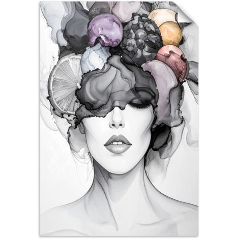 Poster autocollant Femme avec des fruits sur la tête 80x120 (1/3)