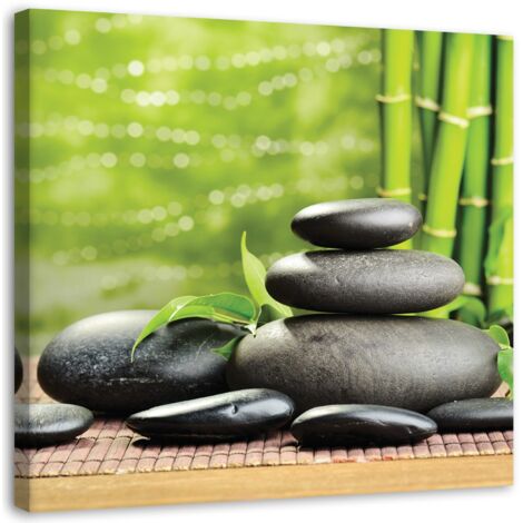 Image sur toile, Pierres noires et vert zen - 30x30 (1/5)
