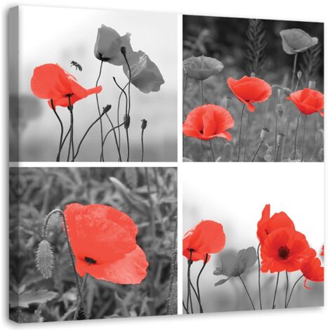 Tableau décoratif Set Coquelicots rouges prairie 40x40 (1/5)