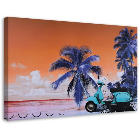 Tableau sur toile Plage Palmiers Scooter 60x40 (1/5)