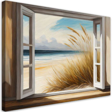 Tableau sur toile Tableau sur toile Vue de la fenêtre sur la plage 100x70 (1/5)