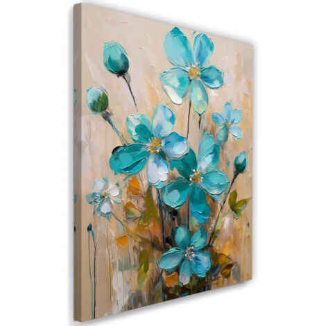Tableau déco Fleurs peintes Turquoise 60x90 (1/5)