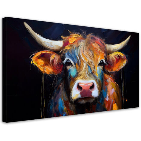 Tableau déco Vache écossaise colorée 100x50 (1/5)