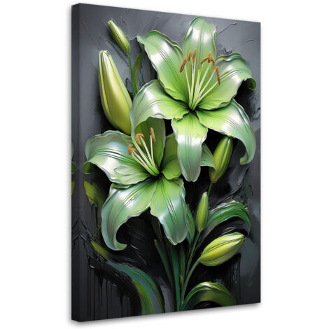 Tableau déco Fleur de lys verte peinte 70x100 (1/5)