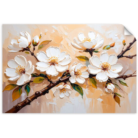 Poster autocollant Fleurs crème Imitation peinture à l'huile 100x70 (1/3)