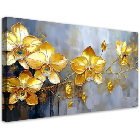 Tableau déco Orchidées dorées Fleurs glamour 80x40 (1/5)