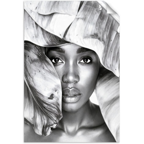 Autocollant mural Portrait d'une femme et feuilles argentées 60x90 (1/3)