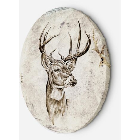 Tableau sur toile Image circulaire Tête de cerf vintage beige 40x40 (1/5)