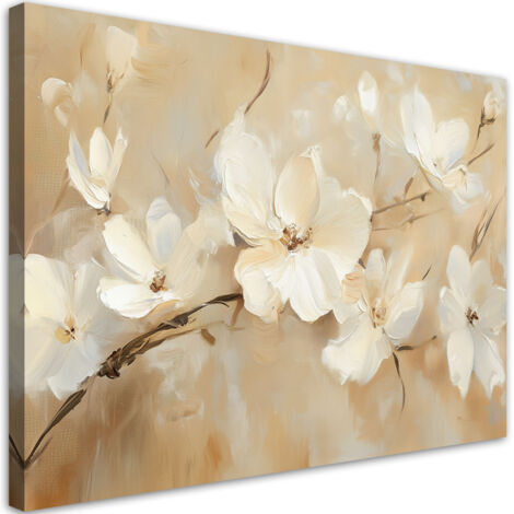 Tableau déco Fleurs blanches sur fond beige 60x40 (1/5)