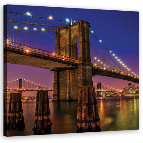 Tableau sur toile Pont de Brooklyn de New York dans la nuit 30x30 (1/5)