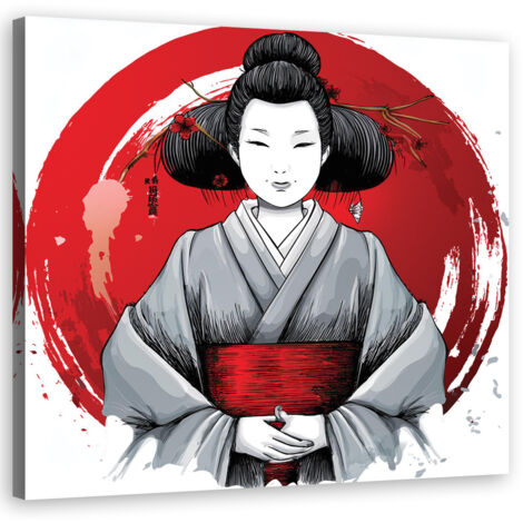 Tableau déco Geisha japonaise Ukiyo-E 30x30 (1/5)