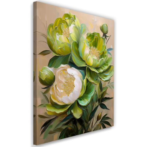 Tableau déco Fleurs peintes Pivoines Vertes 60x90 (1/5)