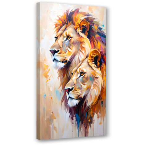 Tableau déco Paire de lions animaux peints 40x80 (1/4)