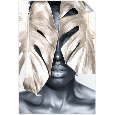 Autocollant mural Portrait d'une femme et feuilles de monstera dorées 100x150 (1/3)
