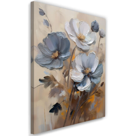 Tableau déco Fleur peinte gris beige 40x60 (1/5)