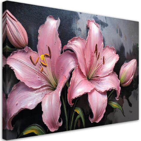 Tableau déco Lys Rose Fleurs Plantes Pastels 60x40 (1/5)